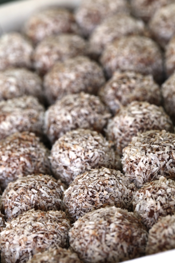 Rum balls - Traditional Czech unbaked Christmas and wedding cookies. Shallow dof