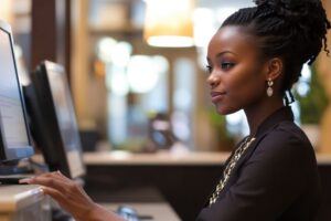 busy health coach at her computer wondering if she can launch faster with done-for-you programs